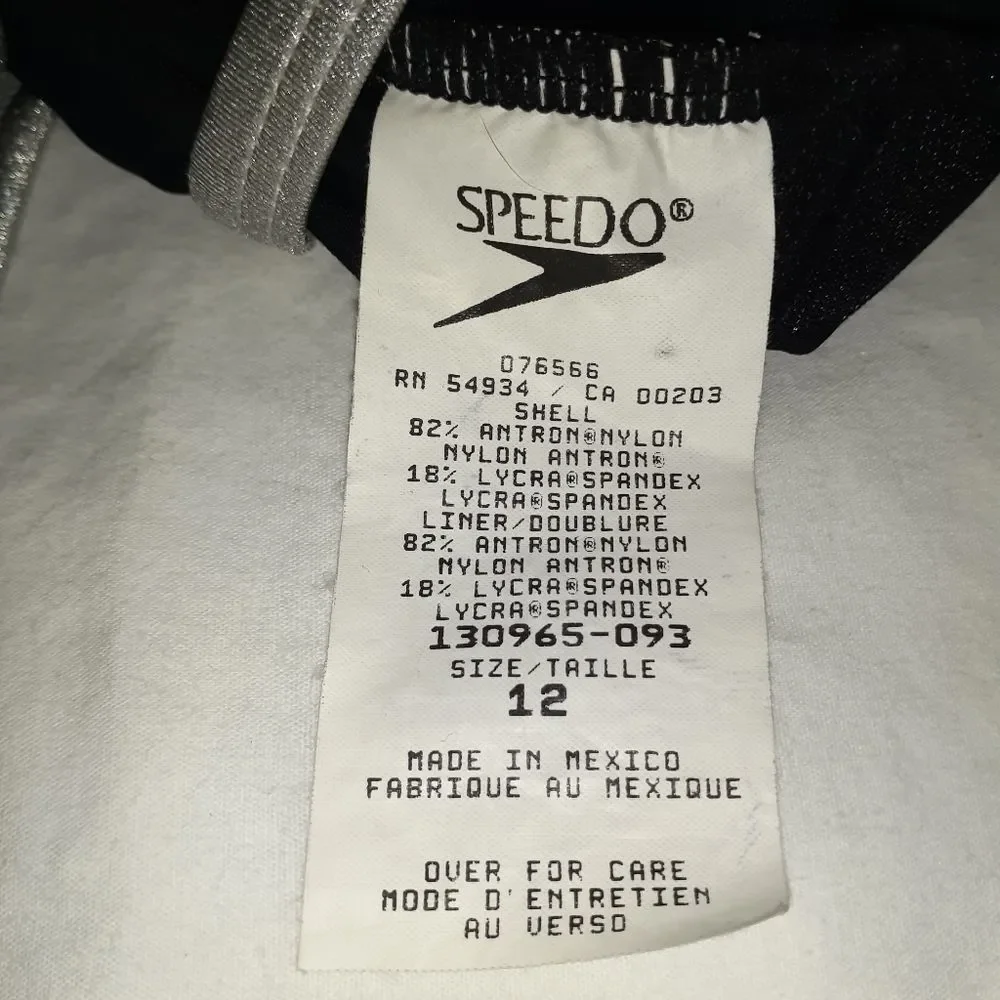 Speedo Black & Silver 1 Piece Swimsuit‎ Size 12